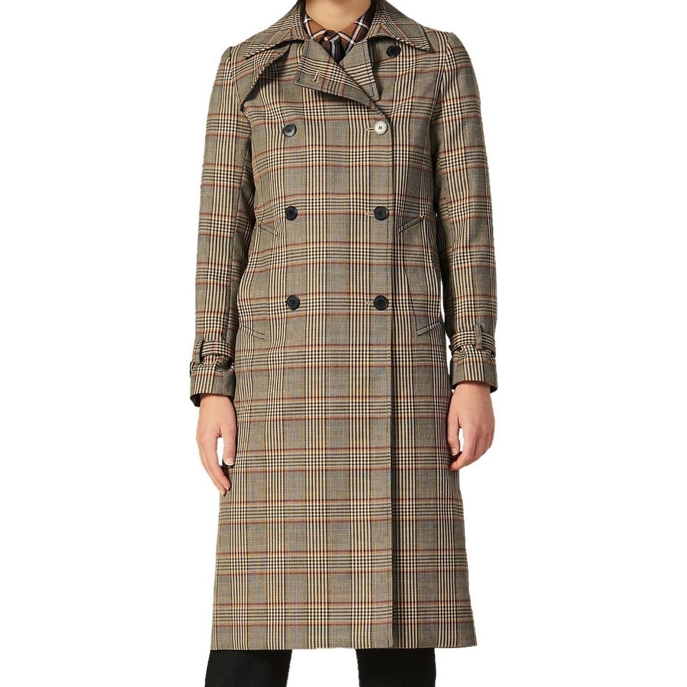 Coat Prince of Wales checked Woven Storm flap Pleated back Buckled cuffs Two fro